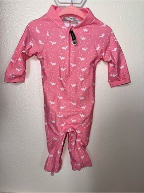 Kids Pink Whale Print Rashguard One-Piece Swimsuit - Zipper Front